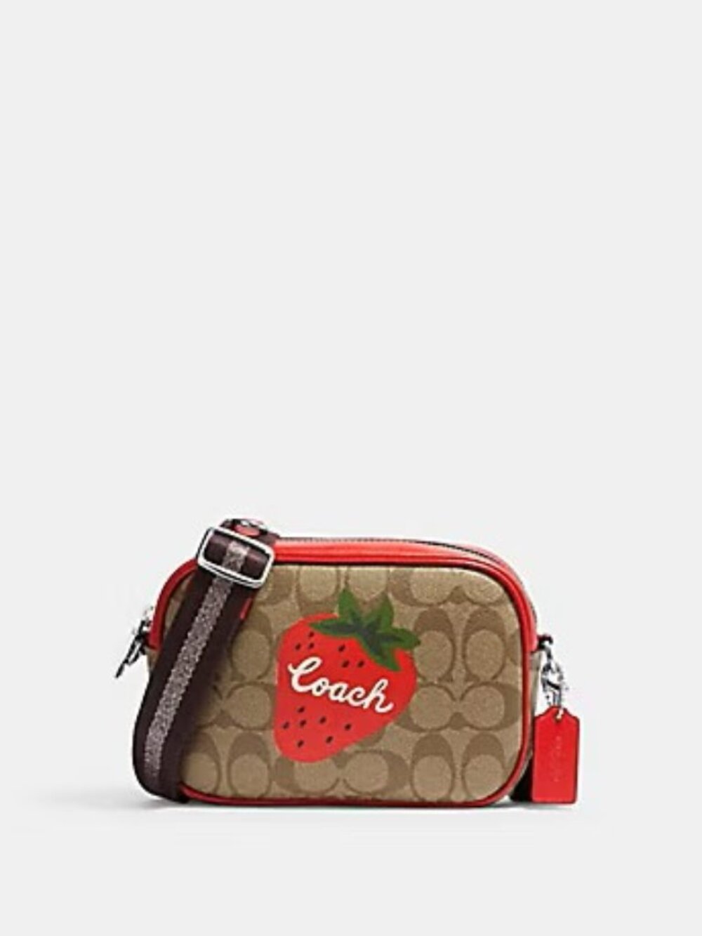 NWT Coach MINI JAMIE CAMERA BAG IN SIGNATURE CANVAS WITH WILD STRAWBERRY (CH351)